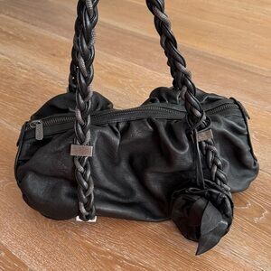 Boktier black leather handbag satchel with metal hardware and accents